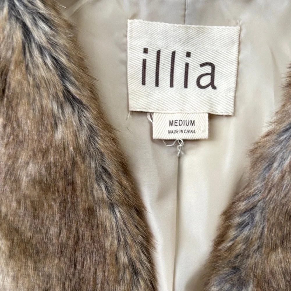 ILIA Faux Fur  and Leather Cropped Vest in Rich Browns Size Medium